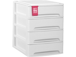 COM-FORT HOUSE | Cajonera Apilable de Plástico | Modelo Lineas | Color Blanco| Modelo de 4 Cajones | Cajones de Almacenamiento Modular