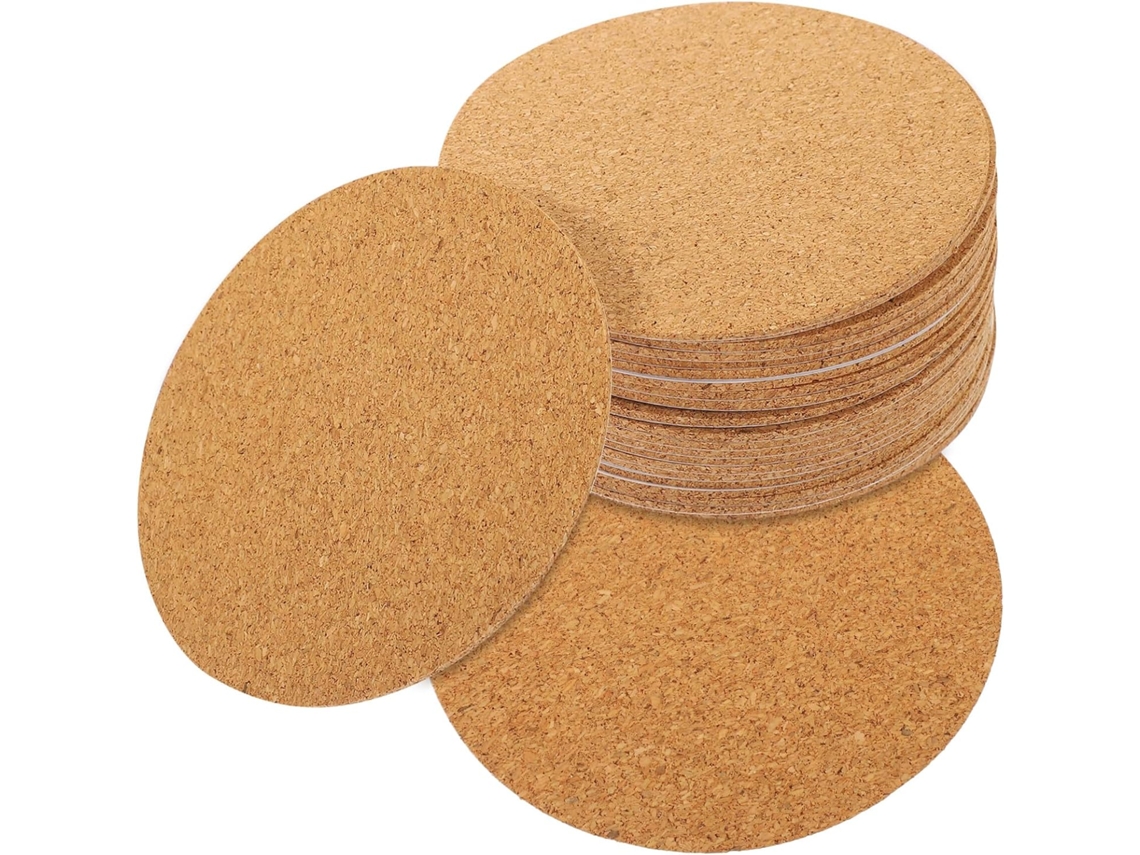 Posavasos Adhesivos De Corcho Natural De 2 Mm De Grosor Y Ø100 Mm, Fáciles De Cortar, Paquete De 80 Unidades.
