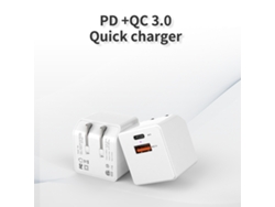 Cargador (carga Rápida Pd20w Qc3.0 Puerto Doble) Adaptador De Energía Con Enchufe Plegable Blanco