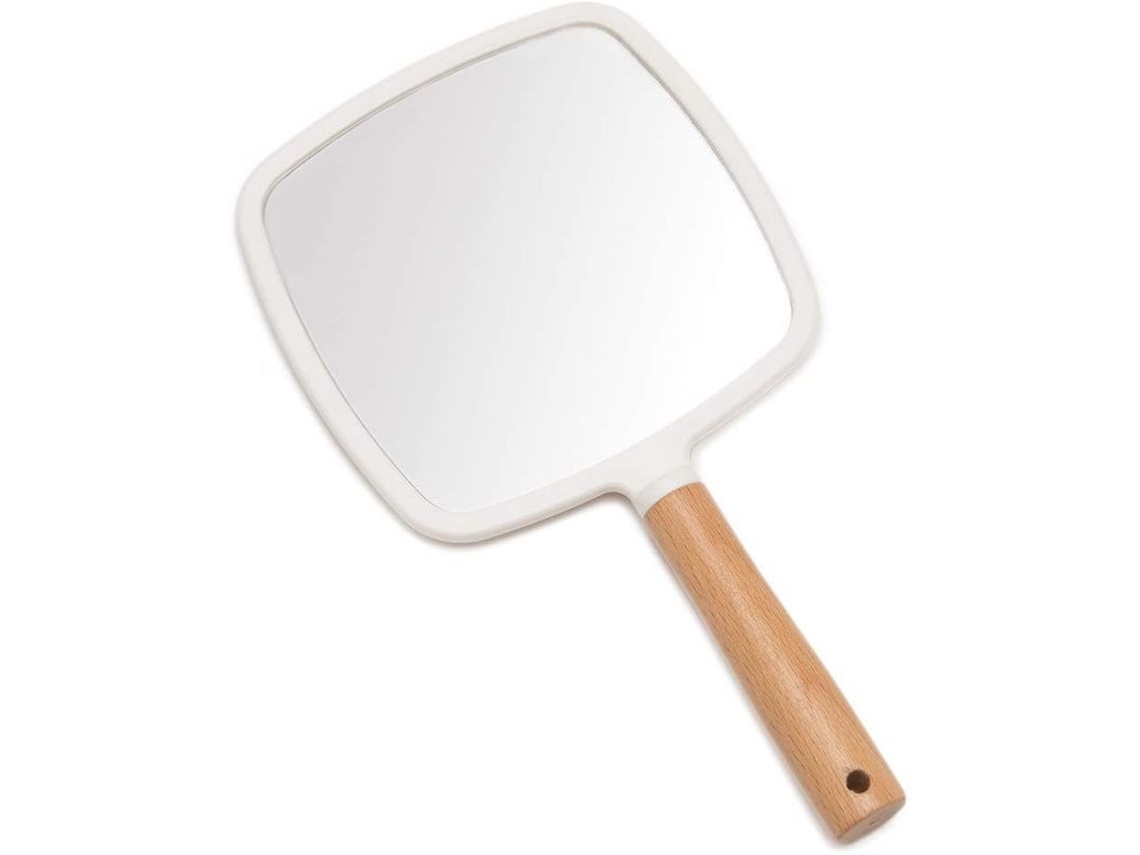 Espejo De Maquillaje De Mano Con Mango De Madera, Pequeño Y Bonito, Portátil Con Orificio Para Colgar (forma De Abanico).