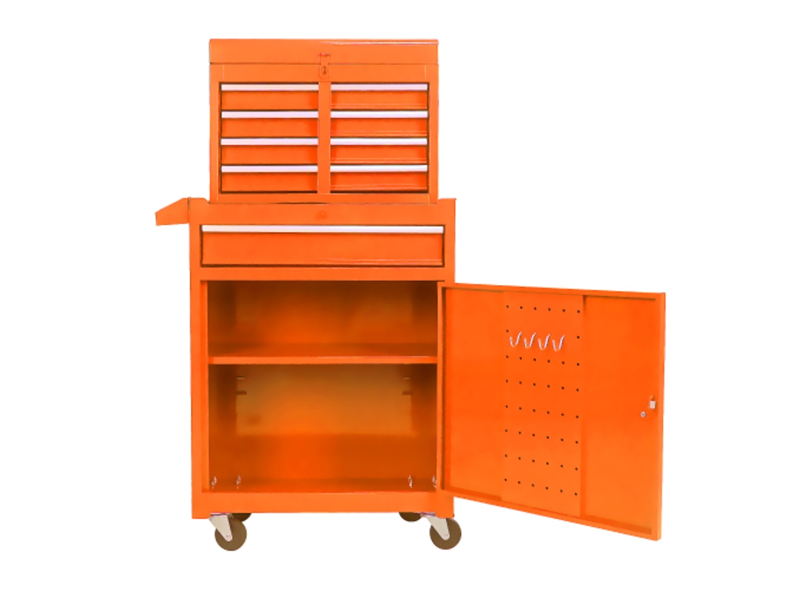 Carro de herramientas de 5 cajones con ruedas, parte superior extraíble y estantes ajustables - Naranja - Ziwei Store
