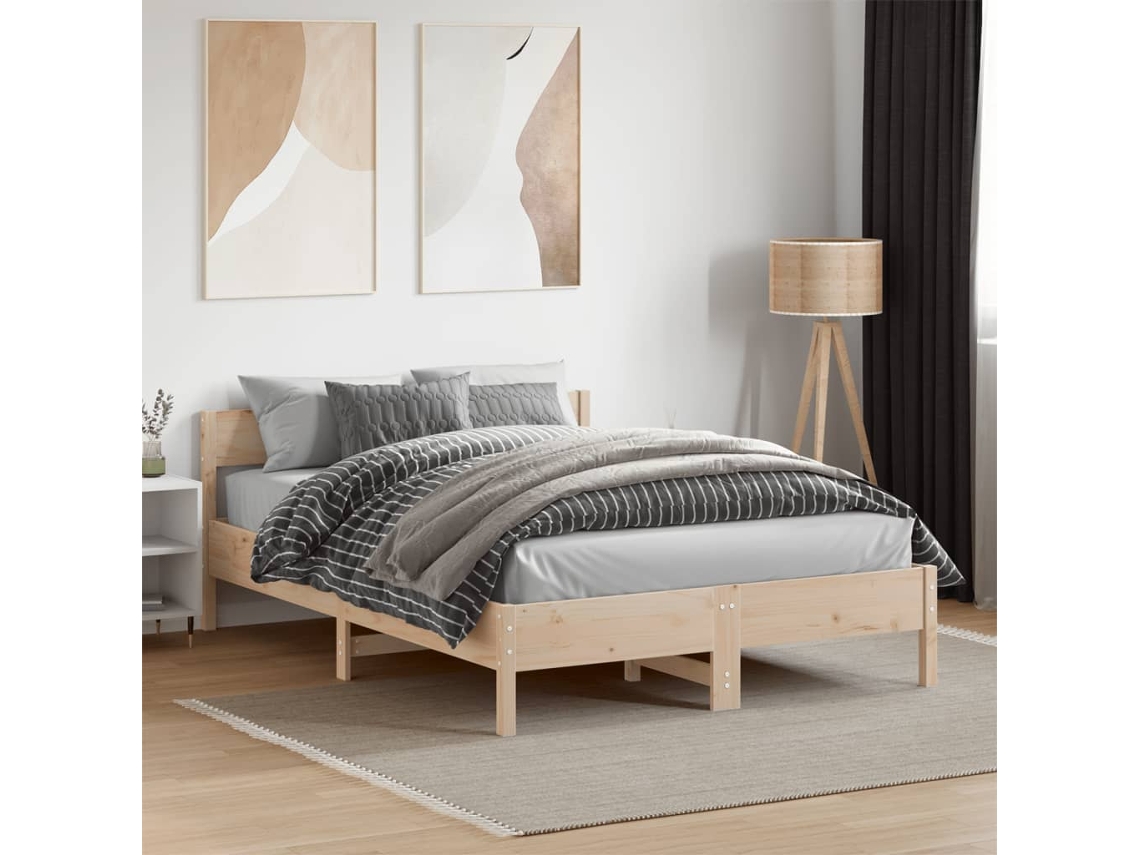Estructura De Cama Sin Colchón Madera Maciza De Pino 120x190 Cm
