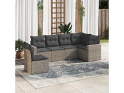 Conjunto de sofá de jardín con cojines de mimbre gris, Dkd Home Decor