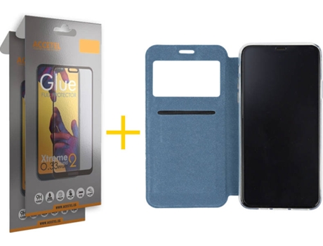 Kit Carcasa y Protector Cristal Full 2X iPhone 12 « 12 Pro Skyhe Gandy Flip Azul