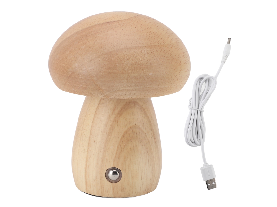 Yncm2026-lámpara Champiñón De Madera Pequeña Inalámbrica Con Carga Usb, Toque Dimmable, Portátil Para Dormitorio, Mesita De Noche Y Decoración Hogar