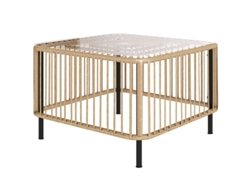 Mesa Jardín,polirratán,65x65x43cm,impermeable,apoyo,tapa Vidrio,cuadrado,madera Natural
