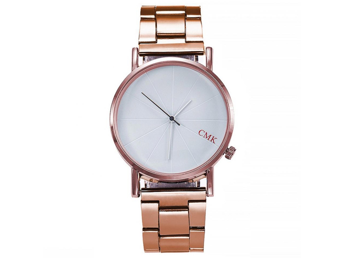 Relógio Analógico Feminino Com Dial Padrão Simétrico E Pulseira De Couro Pu Rosa