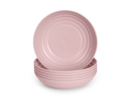 Juego de 6 Platos de Cerámica Reutilizables Clásicos de Media Profundidad 19 Cm PLASTIC FORTE (Rosa)