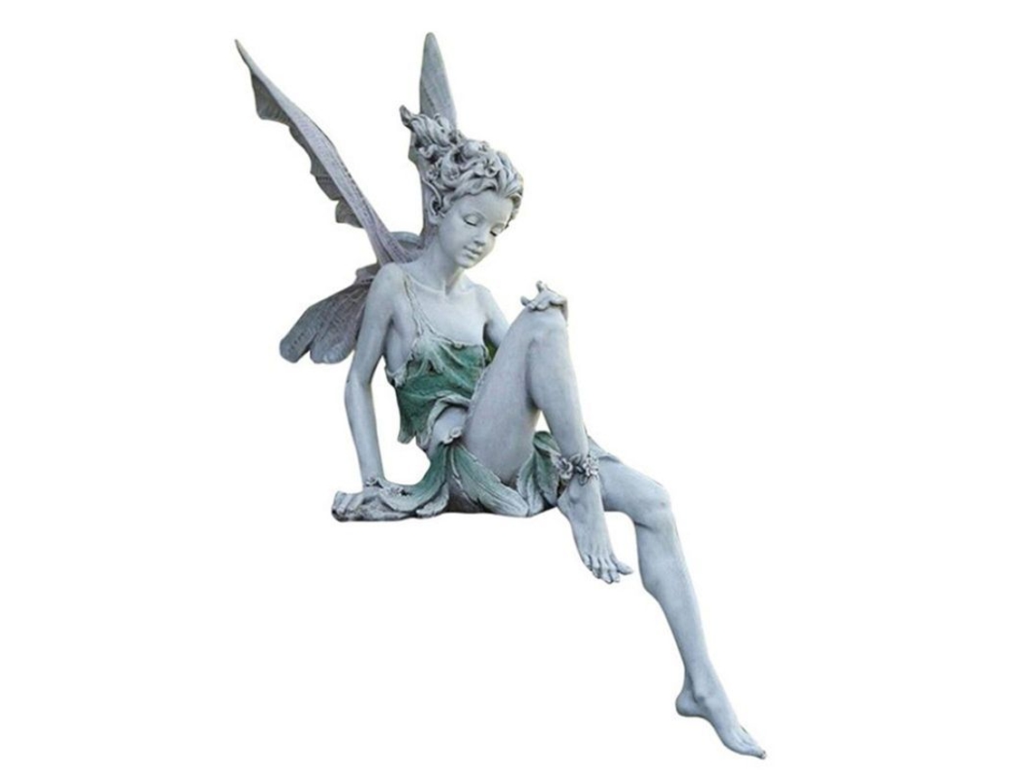 Estatua De Hada Con Alas De Resina Escultura Arte Ornamento Jardín Hogar Blanco 22cm