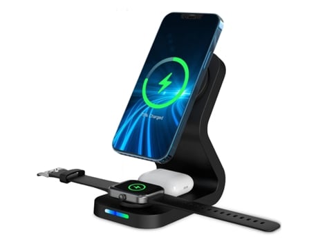 Estación de carga inalámbrica, soporte de cargador rápido de 15 W para cargador inalámbrico magnético 3 en 1 para iPhone 13/12/Pro/Pro Max/Mini, BI...