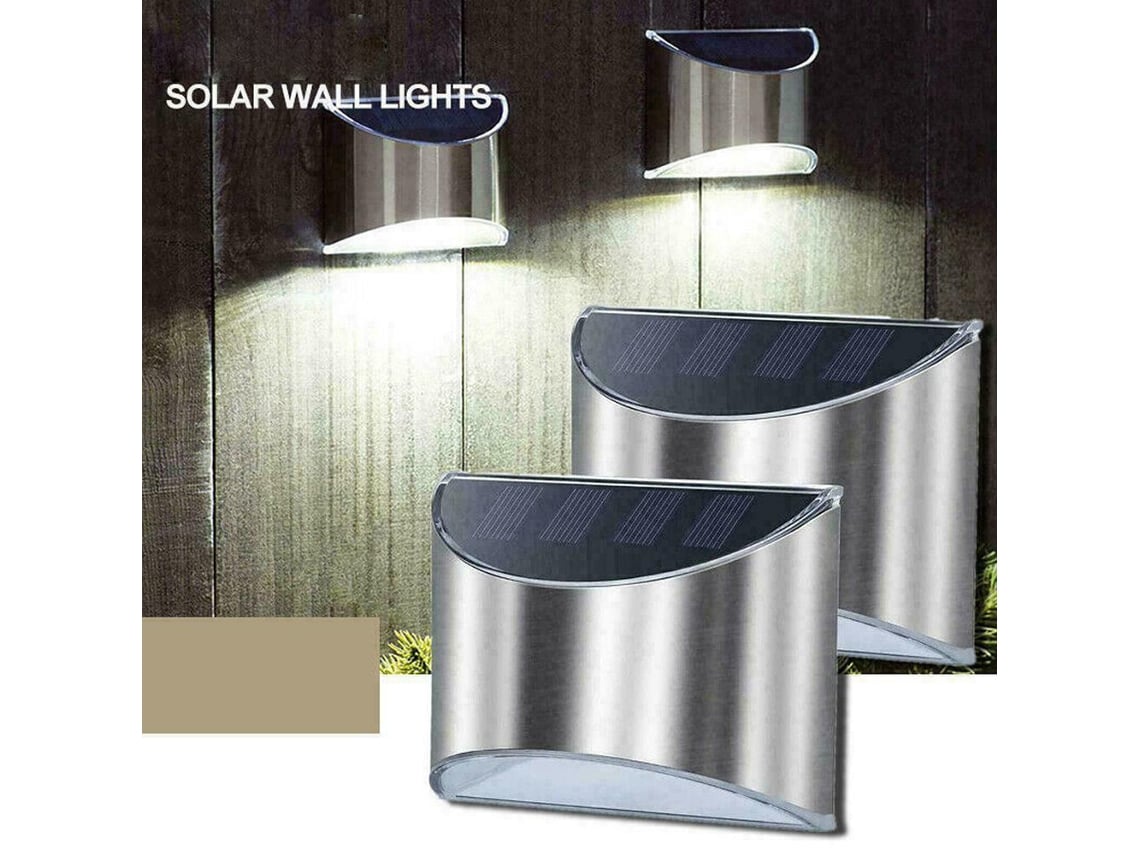 2026-2 Piezas Lámpara Solar De Pared De Acero Inoxidable Impermeable 4 Led Para Exterior Jardín Patio Cerca Escaleras