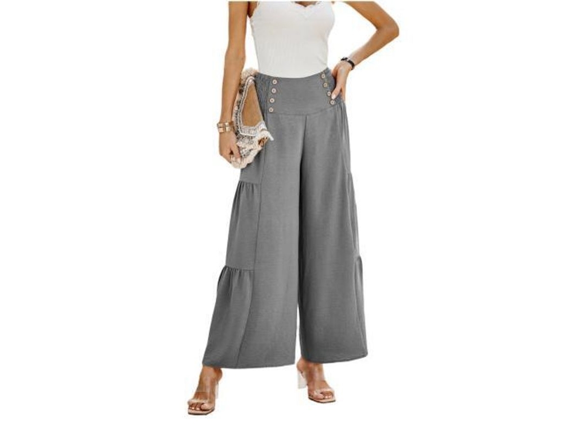 2026-pantalones Palazzo Para Mujer De Pierna Ancha Alto Talle Casual Sueltos Y Amplios L Gris