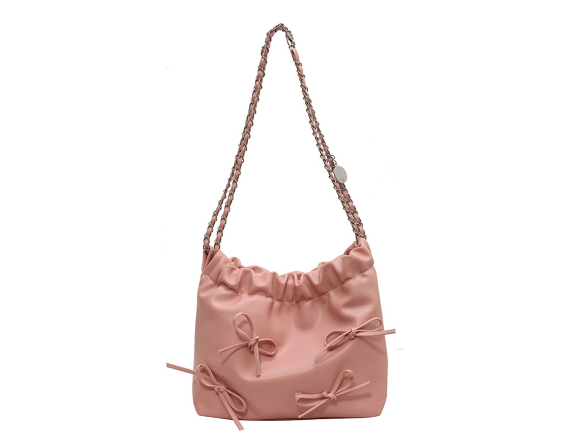 Bolso De Hombro Coreano Sencillo Con Lazo Rosa, De Piel Sintética, Ideal Para Reuniones, Viajes Y Uso Diario.