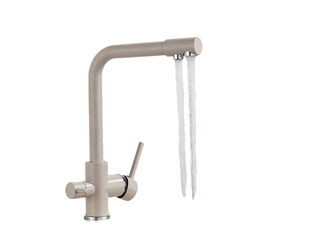 Grifo de cocina de doble pulverización, purificador de agua potable, beige, con punto OEM