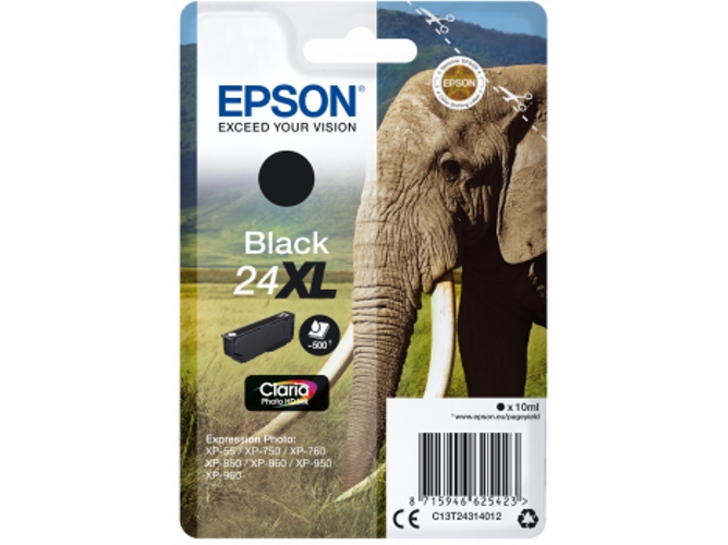 Cartucho de tinta original EPSON, 24XL, Elefante 10 ml , Negro, C13T24314012, T2431