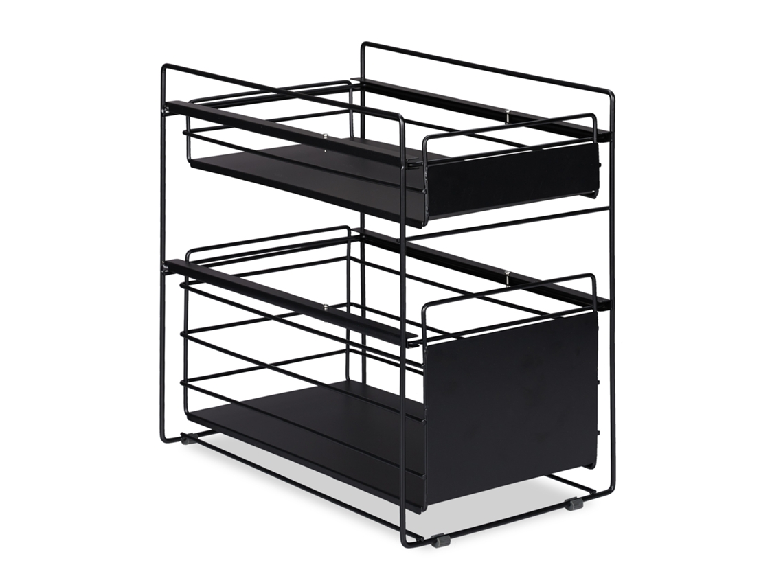 Estante Para Gavetas Relaxdays, Com 2 Cestos, Organizador De Pia, Cozinha E Casa De Banho, Hbt 39,5x25x40,5 Cm, Preto