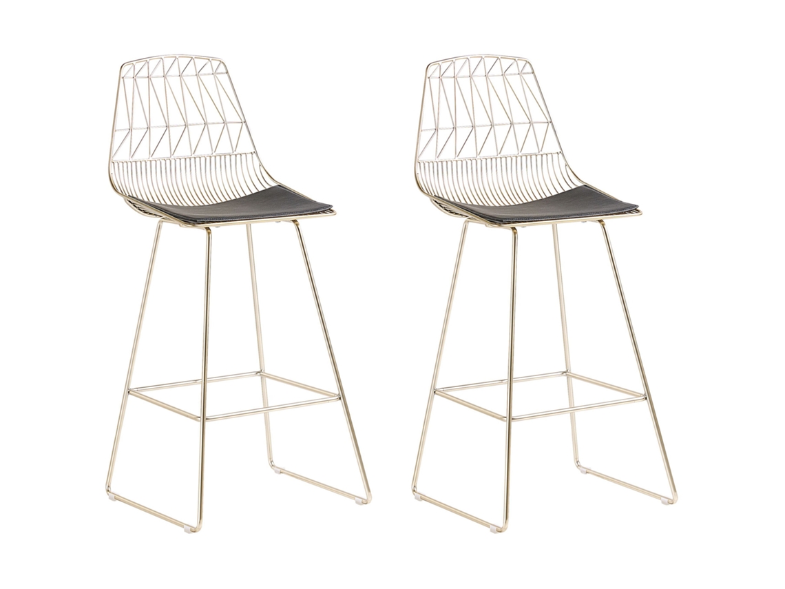 Conjunto de 2 cadeiras de bar BELIANI Preston de Aço Dourado 50x55x111