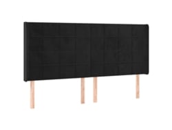 Cabecero, accesorio de dormitorio, mueble con barandilla lateral, 203 x 16 x 118/128 cm, tela de terciopelo negro, Tdl0204499