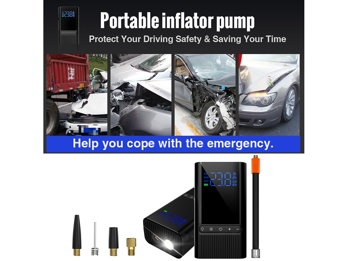 Bomba De Ar Portátil Sem Fio Para Pneus De Carro 4000mah Compressor Digital Com Luz Led Recarregável