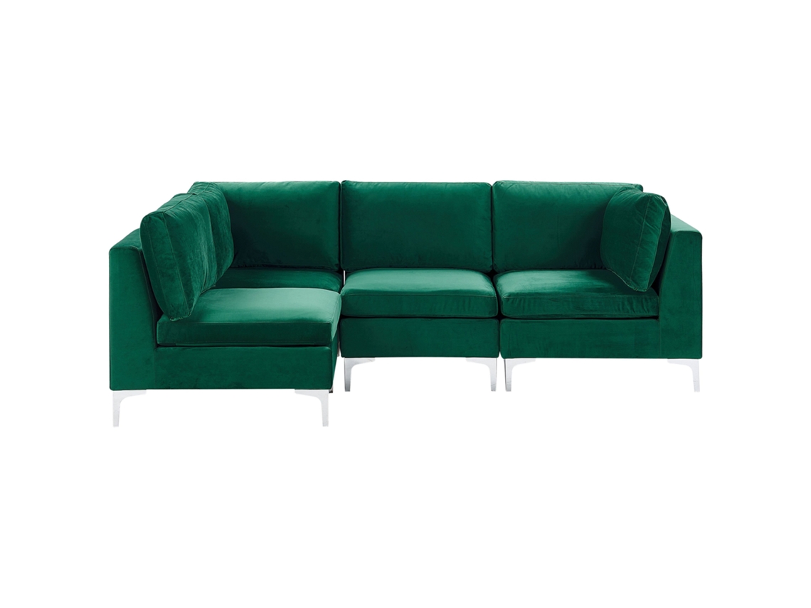 Sofá Modular De 4 Peças Beliani Evja De Veludo Verde 235x150x84