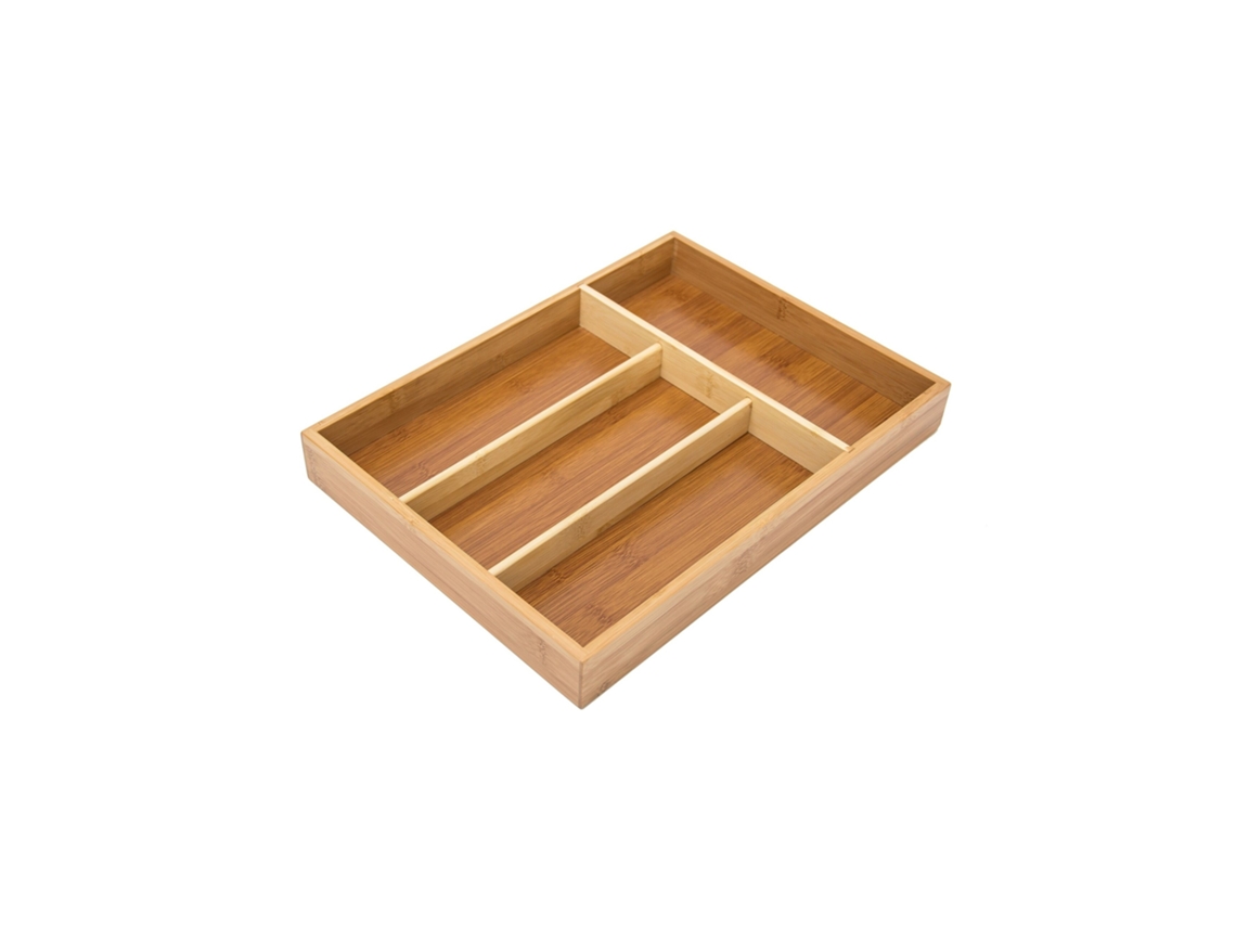 Bandeja para cubiertos de bambú Relaxdays, dimensiones: 4 x 25 x 34 cm, organizador de cocina con 4 compartimentos.