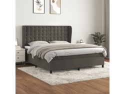 Cama Box Spring Con Colchón Terciopelo Gris Oscuro 160x200 Cm