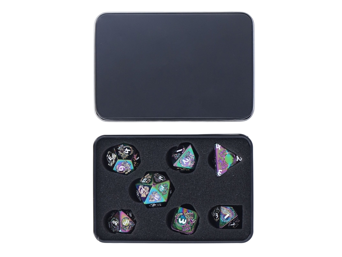 Juego De Dados Poliédricos Con Números Y Runas, 7 Piezas De Metal Con Caja De Almacenamiento Para Juegos De Mesa.