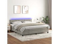 Cama Box Spring Colchón Y Led Terciopelo Gris Claro 160x200 Cm