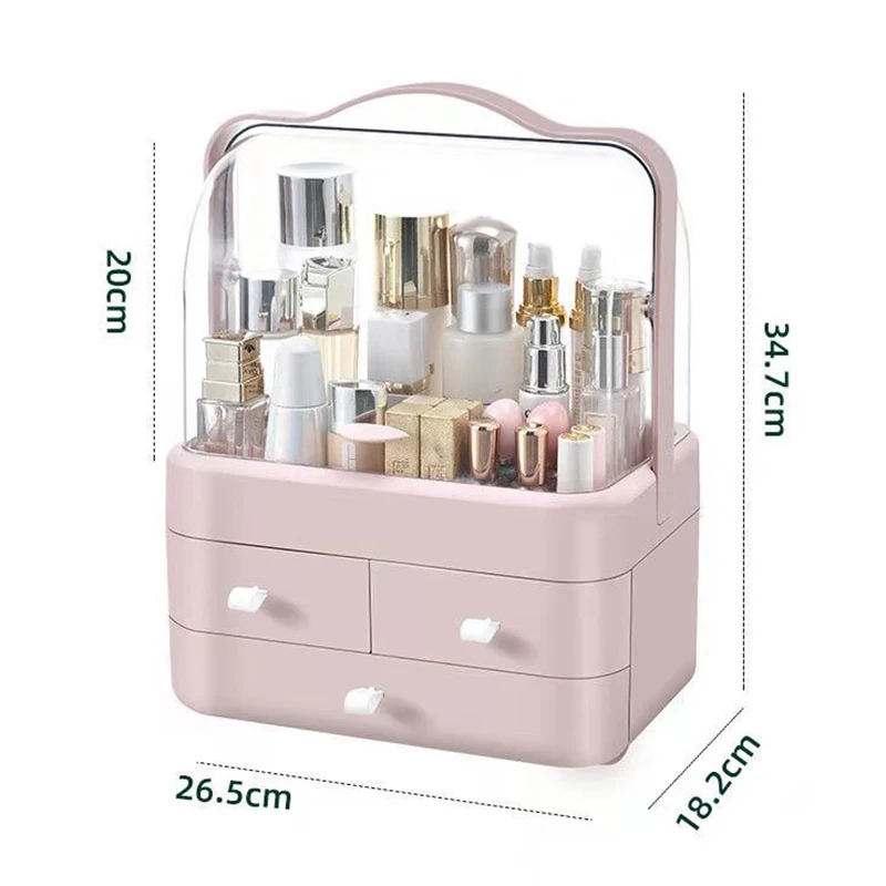 (rosa) Caja De Almacenamiento De Cosméticos Con Tapa Y Cajón