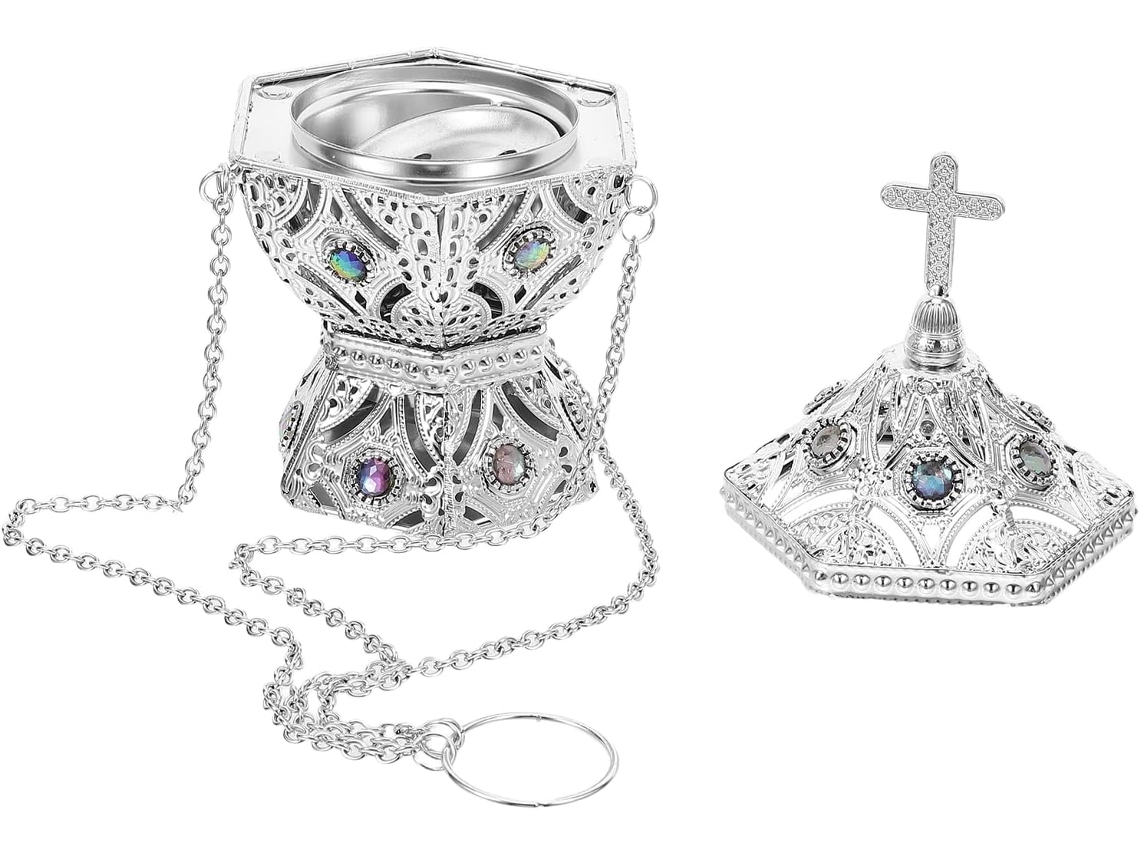Quemador De Perfume Colgante De Metal Plateado Con Diseño De Cruz, Soporte Versátil Para Perfumes Compatible Con Conos.