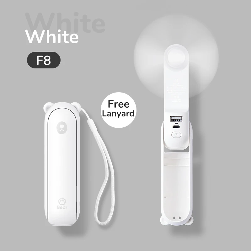 Ventilador Portátil Mini De Mano (2000 Mah, Blanco), Recargable Por Usb, Ventilador De Bolsillo 3 En 1.