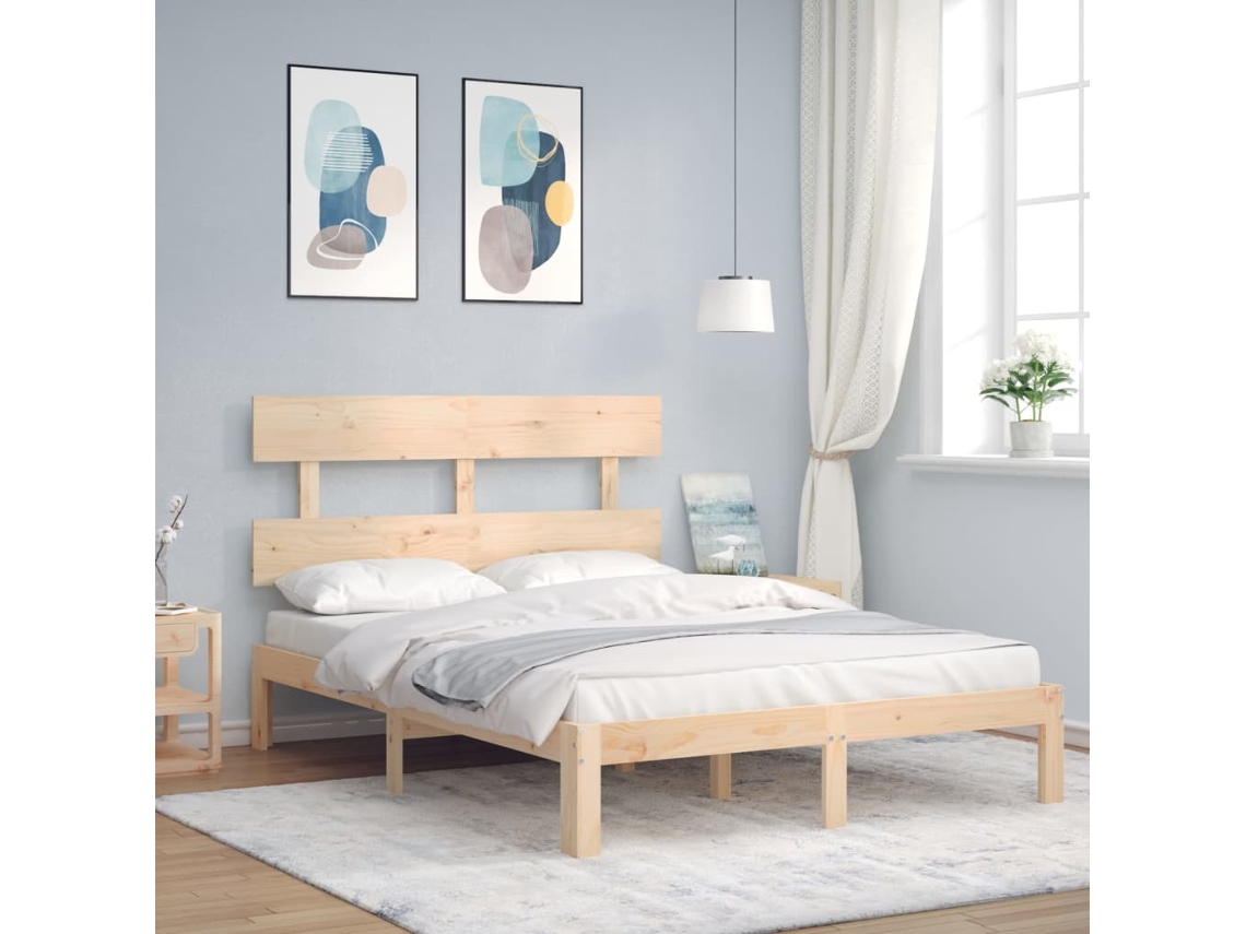 Estructura De Cama Sin Colchón Madera De Pino Blanca 140x200 Cm