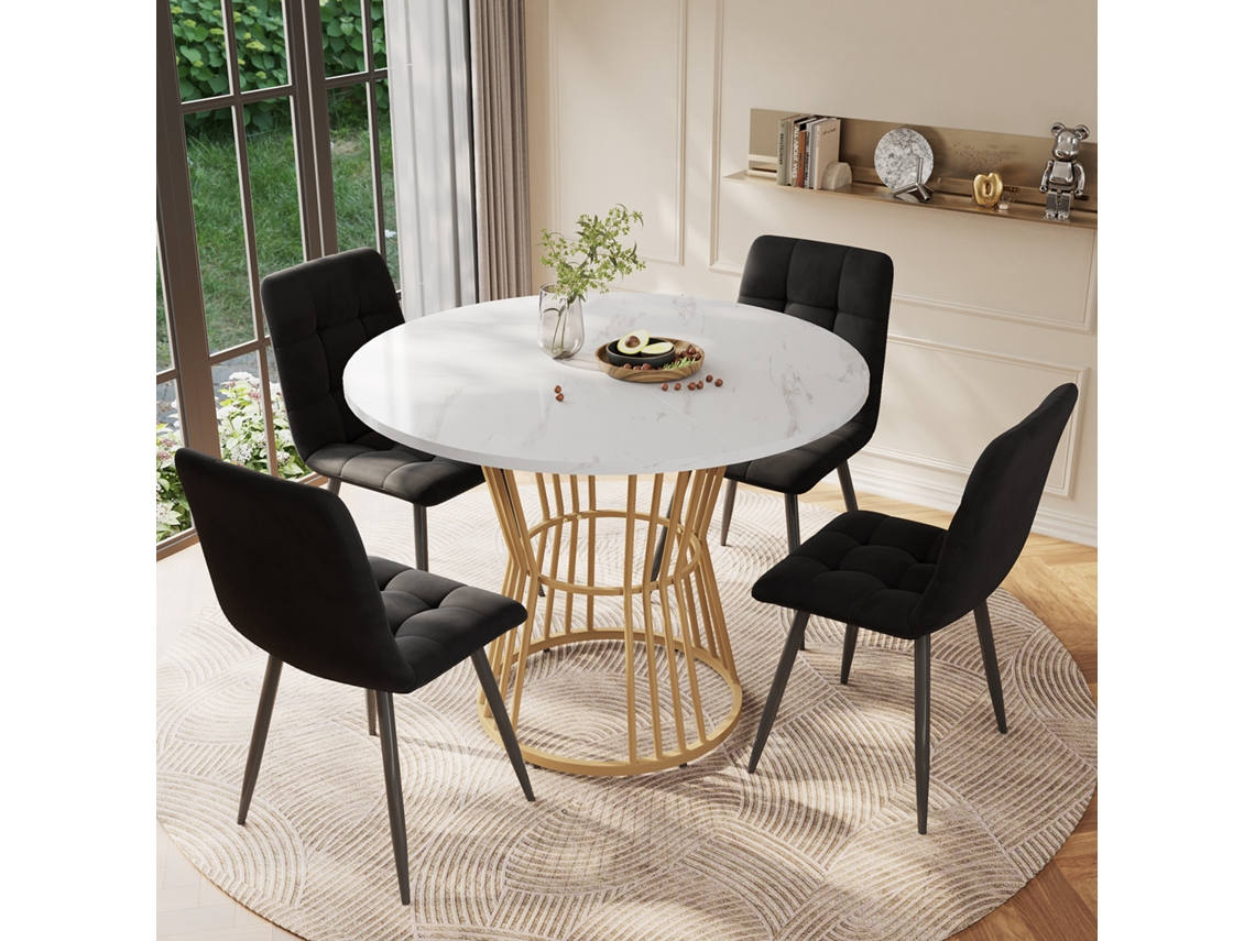 Mesa De Comedor De Cocina (1 Pieza), Estructura De Metal Resistente, Tablero De Mármol Moderno.