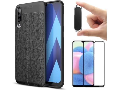 Carcasa, Protector y Soporte Samsung A30s Rugged Leather Negro