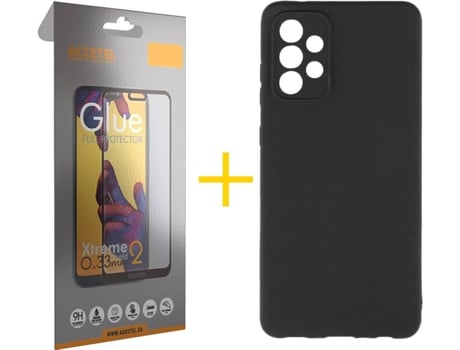 Carcasa y Protector de Pantalla de Vidrio Full Samsung A72 5G ACCETEL Silicona Líquida Negro