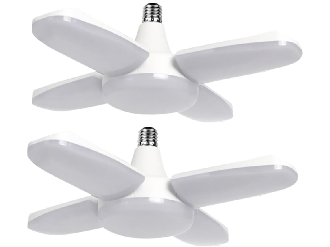 Juego De 2 Luces Led Plegables Para Garaje, 6500k, E27, 60w, Iluminación De Techo Ajustable, 4 Paneles.