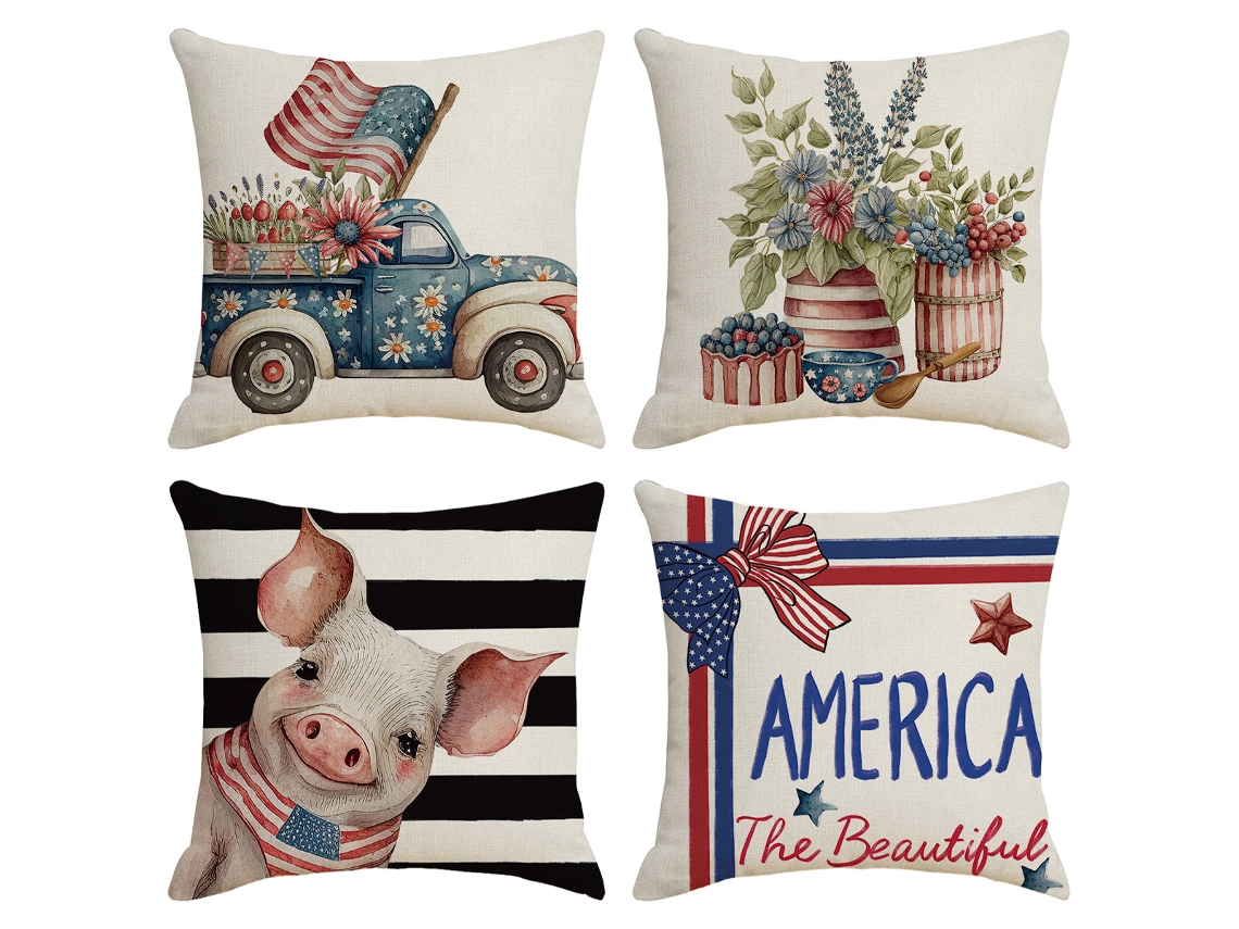Juego De 4 Fundas De Almohada Decorativas Con Temática De Camiones Rojos Y Azules