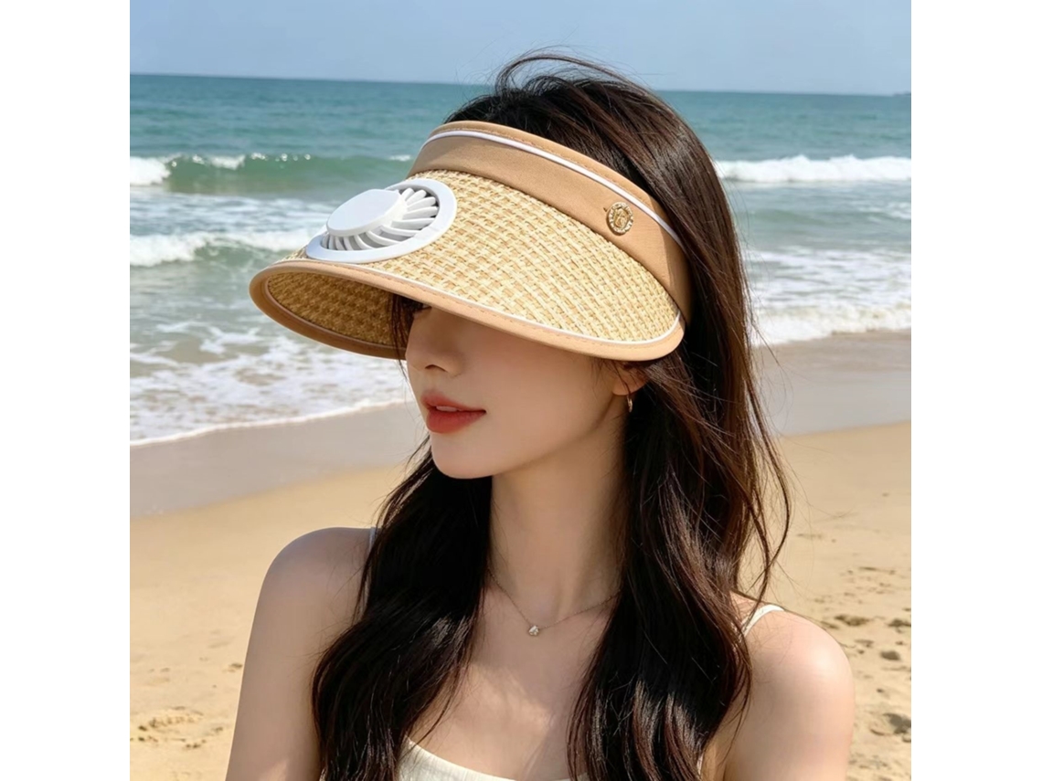 (caqui) Gorro Enrollable Recargable Por Usb Con Ventilador Para Mujer, Ideal Para El Sol De Verano Y Con Protección Uv.