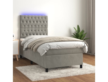 Cama con somier VIDAXL (Gris - Terciopelo - 203 x 90 x 128 cm)