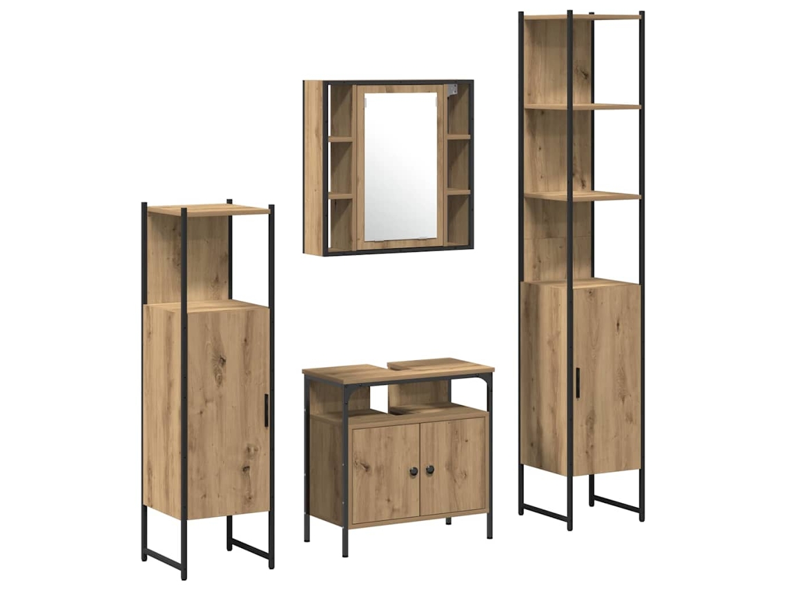Juego De Muebles De Baño Con Estante 4 Uds Roble Artesanal