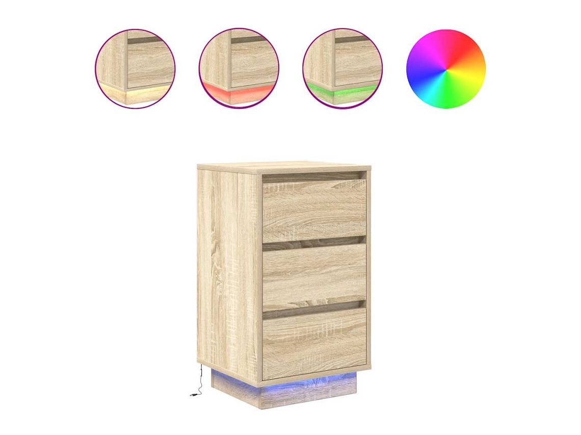 Maison Exclusive - Mesilla De Noche Con Luces Led Roble Sonoma 38x34x65 Cm