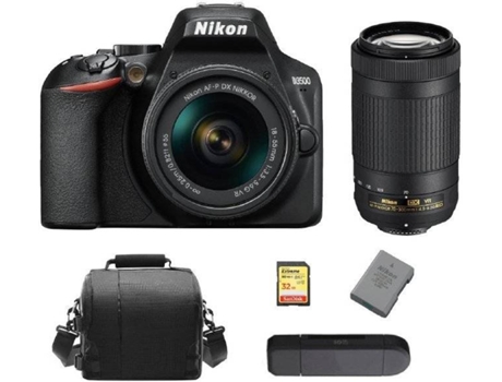 Kit Cámara Réflex NIKON D3500 AF-P 18-55mm F3.5-5.6G VR + AF-P DX 70-300MM F4.5-6.3G ED VR DX + Tarjeta SD de 32GB + Funda de cámara + bateria EN-E...