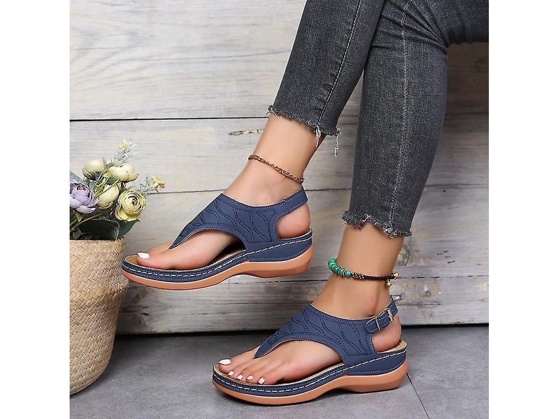 Sandalias Planas Ortopédicas Cómodas Para Mujer Con Soporte Para El Arco Del Pie Y Absorción De Impactos.