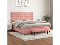 Cama Box Spring Con Colchón Terciopelo Rosa 160x200 Cm