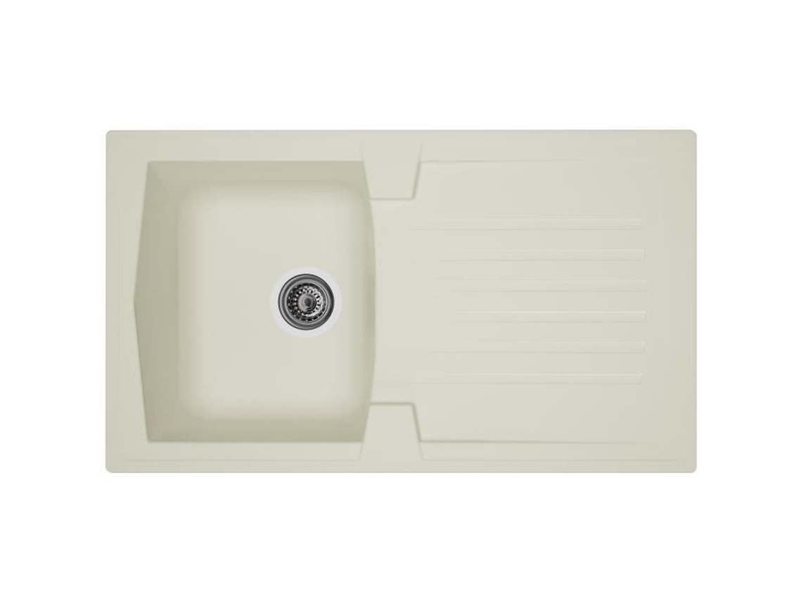 STRADOUR Cozinha de pia embutida 1 tigela + 1 escorredor Arena - Resina - 86 x 50 cm - Branco
