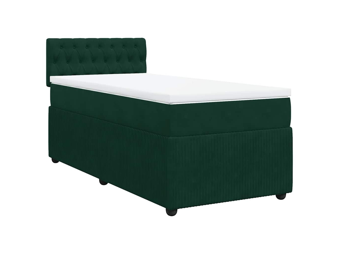 Maison Exclusive - Cama Box Spring Con Colchón Terciopelo Verde Oscuro 90x200 Cm