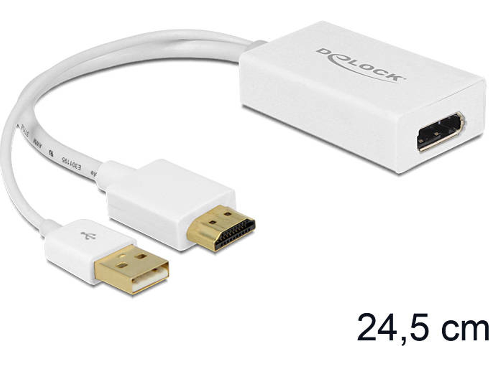 Adaptador HDMI DELOCK (HDMI-A y USB-A - DisplayPort - 24 cm - Blanco)