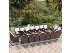 19 Pcs Conjunto Jantar P/ Jardim C/ Almofadões Vime Pe Castanho Dkd Decoración Del Hogar