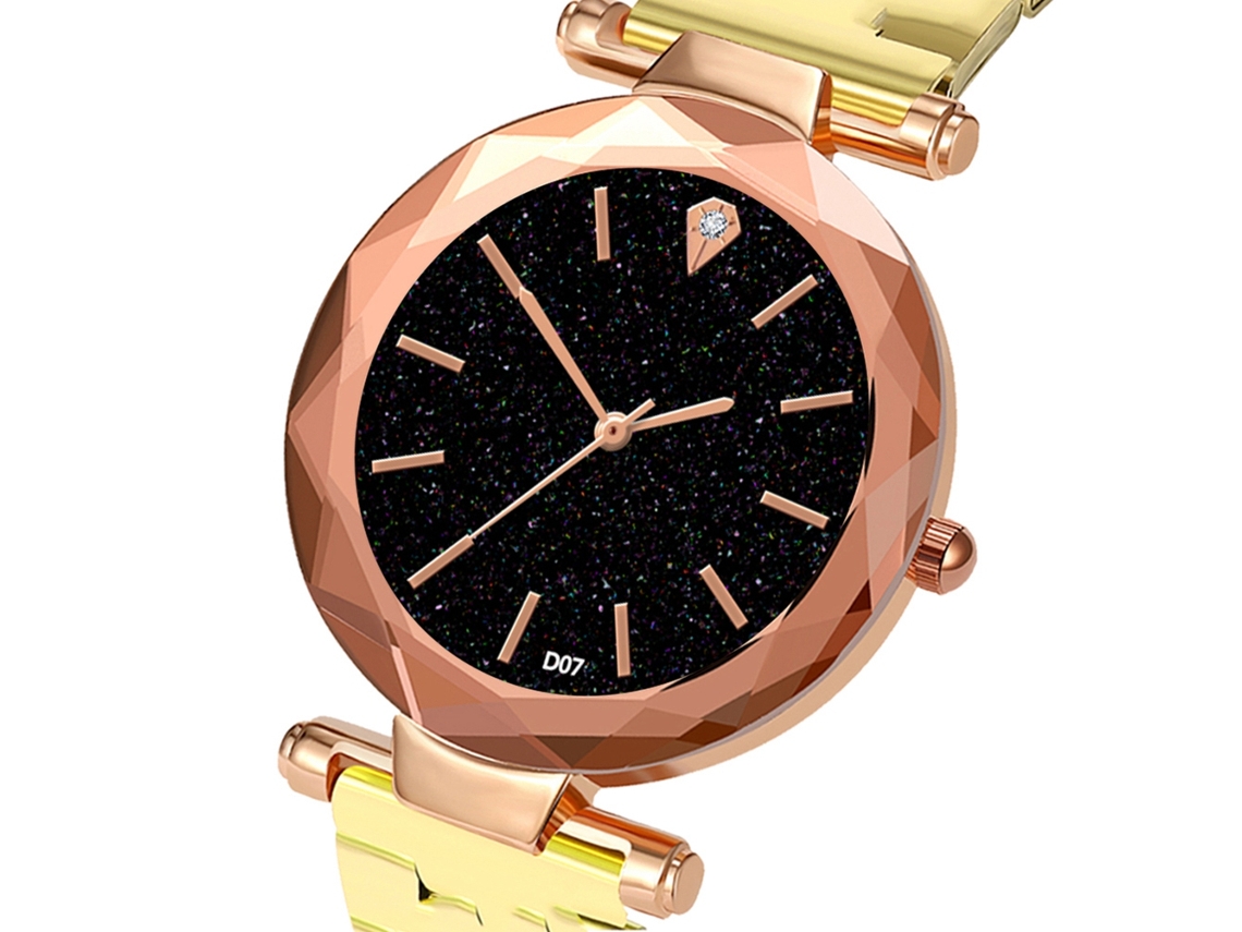 Reloj De Cuarzo Para Mujer Con Dial Estrellado Y Correa De Acero Casual Elegante Oro