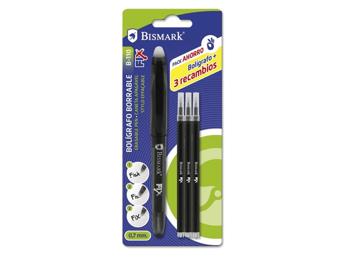 Blíster de bolígrafo borrable con capuchón 1, recambio negro Bismark 329572